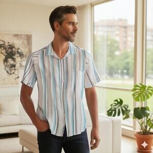 Tasso Elba Island Striped Blue and Beige Men's Shirt (SH-23)